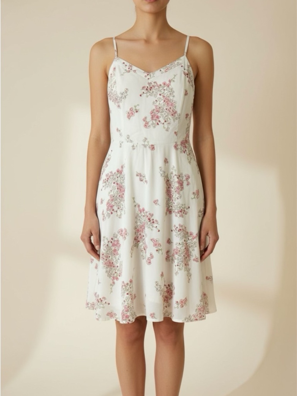 🌸 Old Navy White Cami Dress w/ Floral Print~Women’s Sz Sm~Spaghetti Straps~Lined - Picture 10 of 15